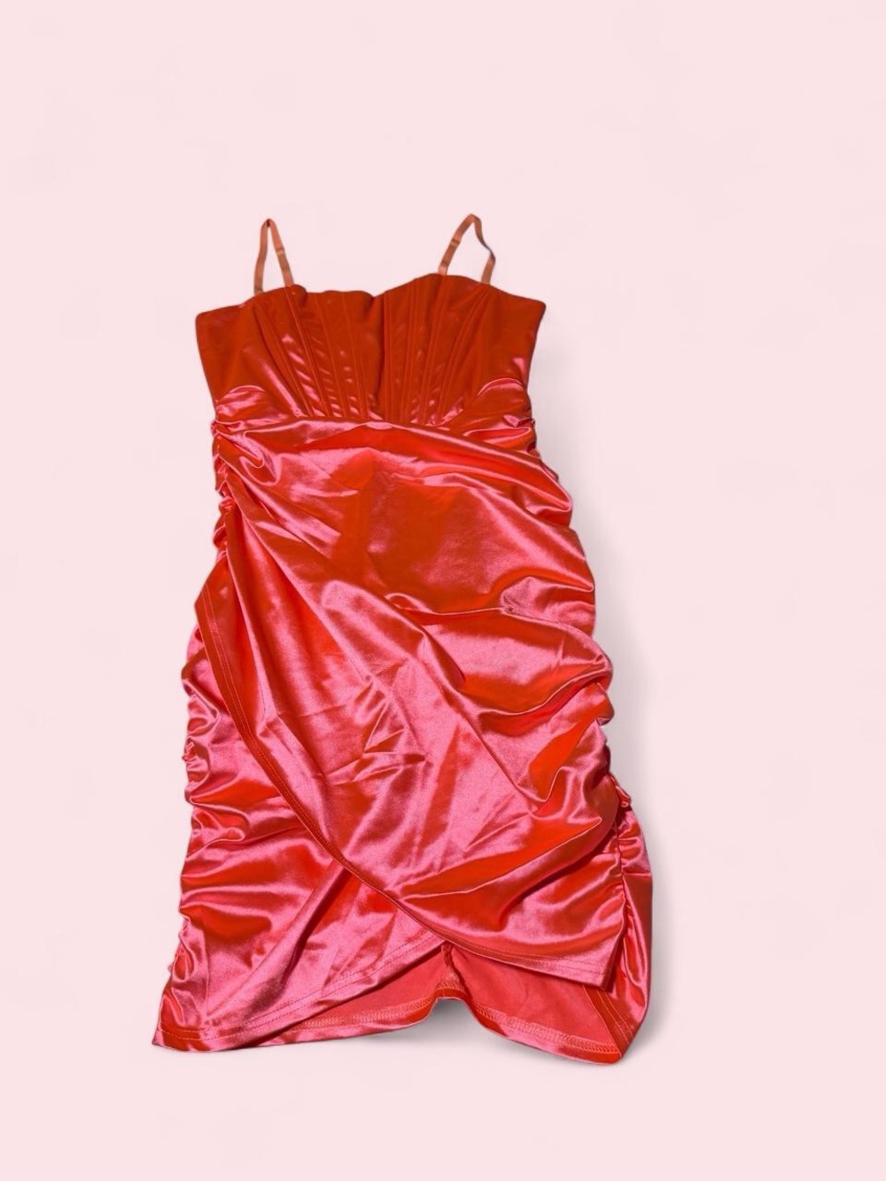 Source Unknown Shiny pink Ruched Mini Dress